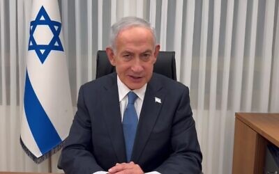 Prime Minister Benjamin Netanyahu gives a video statement on March 23, 2026. (Screen capture/X)